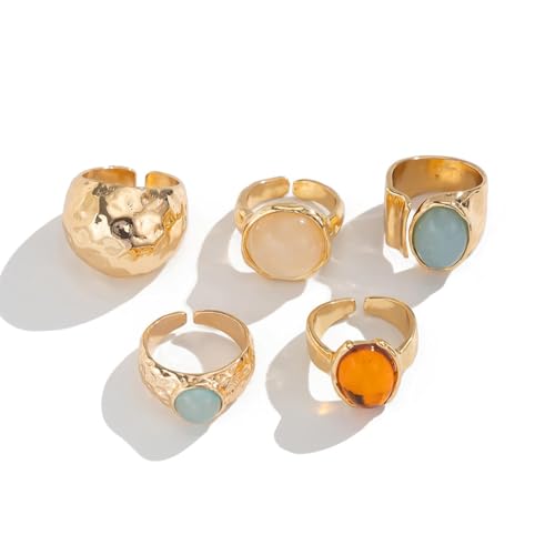 Chunky Rings for Women Stackable Vintage Adjustable Rings for Women Gold Statement Stone Ring Set Non Tarnish Vintage Jewelry - style: Gold 4