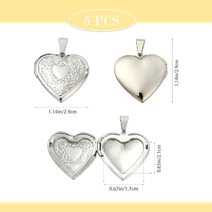 5-6Pcs Heart Locket Charms for Jewelry Making Stainless Steel Photo Charms for Necklaces Bracelets Earring Keychains DIY Supplies - color: Silver