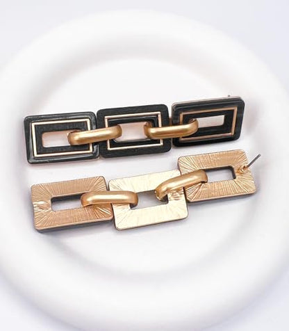 Ozel - Natural Wooden Acrylic Boho Drop Dangle Earrings for Women - Geometric Statement Jewellery - Brown, Black, Magent Red, Olive Green, White beige - color: 3Square_Black
