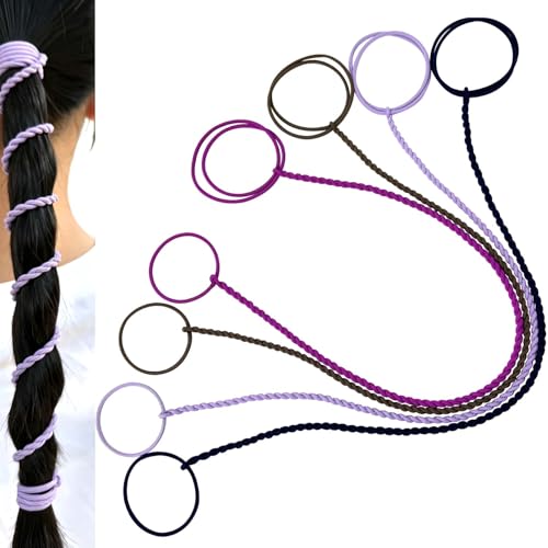 Hair Ties for Women, 16" 4 Packs Soft Nylon Elastic Ponytail Holders for Thick,Curly,Fine Hair Spiral Pony Tail Wrap Around Tie Long Accessories for Sport,Swim,GYM (Hot Pink/Purple/Navy Blue/Brown) - color: Hot Pink/Purple/Navy Blue/Brown-16"