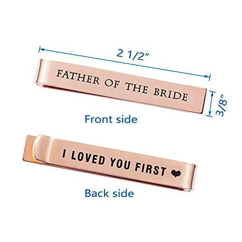 Father of the Bride and Groom Gifts - Wedding Tie Clips for Groomsmen From the Bride - Stainless Steel Tie Bars - color: Father of the bride-Rose Gold