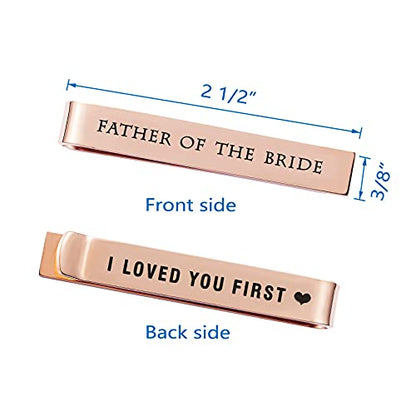 Father of the Bride and Groom Gifts - Wedding Tie Clips for Groomsmen From the Bride - Stainless Steel Tie Bars - color: Father of the bride-Rose Gold