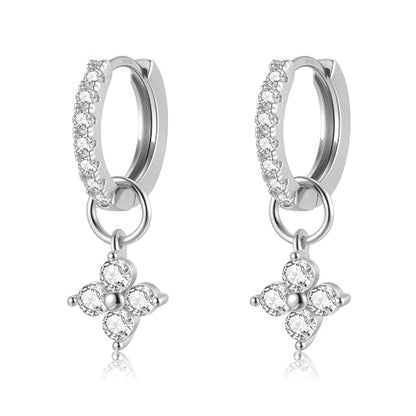 DAILY VIBES Cute Butterfly Star Cross Heart CZ Dangle Earrings for Women | 925 Sterling Silver Post, 14K Gold or Silver Plated, Mini Cubic Zirconia Dainty Drop, Cartilage Small Huggie Hoop Earrings - color: Silver Four Stones