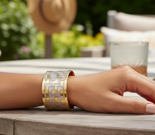 Touchstone Indian Bollywood Desire Brass Base Exotic Workmanship Free Size Cuff Bracelet in Antique Gold Or White Or Copper Tone for Women. - style: D202 Gold & Silver