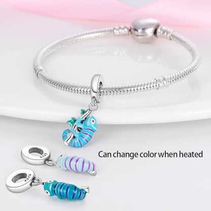 HappyStar 925 Sterling Silver Animal Dogs Charms Pendants fit Pandora Bracelets Necklaces Flowers Sports Travel Charms for Bracelets Women Jrwelry Gifts(with one Spacer Bead Charms) - style: Chameleon Charm