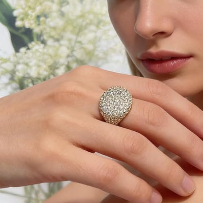 Luxury Dome Cubic Zirconia Adjustable Open Statement Ring for Women Men Gold-Tone Dainty Sparkly Crystal Colorful Rhinestone Geometry Statement Stacking Finger Band Wedding Party Fashion Jewelry - color: Golden