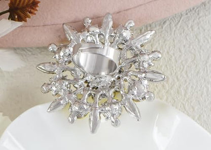 Alilang Adustable Silver Blue Purple Iridescent Crystal Rhinestones Snowflake Flower Floral Ring - color: Yellow