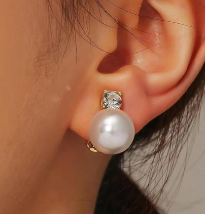 Pearl Clip on Earrings for Women - 14K Gold Silver Plated Cubic Zirconia Non Pierced Ear Clips Jewelry Gifts for Wedding Bridal Party Gifts - color: Gold-12mm