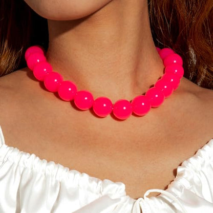 Colorful Chunky Beaded Necklace for Women Acrylic Bead Choker Necklaces Fashion Large Round Beads Necklaces for Women Handmade Summer Jewelry - color: Red Beaded Necklace