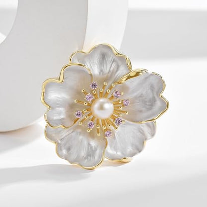 Brooches and Pins for Women Elegant Flower Pearl Brooches Costume Broches Jewelry Lady Christmas Pin for Women - style: Peony