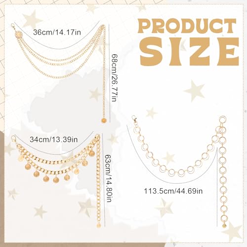 3Pcs Layered Waist Chains for Women Boho Festival Costume | Sunflower Butterfly Belts, Adjustable Fashion Accessories, Western Style, Party Hip Chain Belt - style: Fashionable Gold Retro