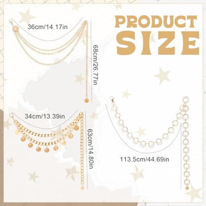 3Pcs Layered Waist Chains for Women Boho Festival Costume | Sunflower Butterfly Belts, Adjustable Fashion Accessories, Western Style, Party Hip Chain Belt - style: Fashionable Gold Retro