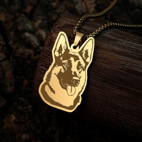 Husky Pendant Necklace Stainless Steel Husky Dog Puppy Necklace Gold Sliver Cute Dog Necklaces for Women Men Pet Animals Lover - color: Shepherd Gold