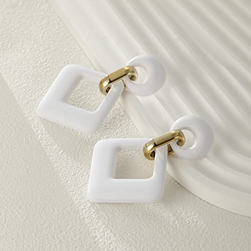 RUOFFETA Acrylic Rectangle Earrings, Fashion Acrylic Square/Oval/Hoop Statement Drop Earrings for Women - color: White