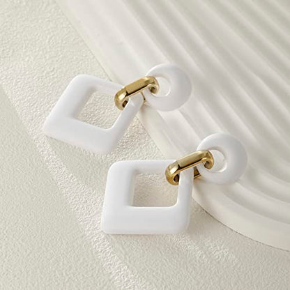 RUOFFETA Acrylic Rectangle Earrings, Fashion Acrylic Square/Oval/Hoop Statement Drop Earrings for Women - color: White
