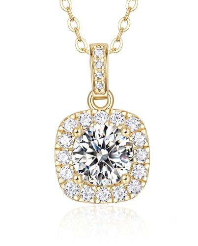 Moissanite Cushion Cut Pendant Necklace for Women - color: Gold, size: 1ct, style: Cushion Cut