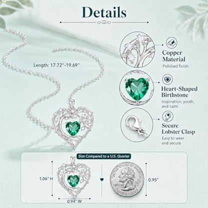 Gamtic Tree of Life Birthstone Pendant Necklace - Heart Cubic Zirconia Diamond Necklace Birth Month Necklaces Birthday Gift for Her Wife Mom Daughter Grandma Girlfriend Anniversary Jewelry Gift - style: May