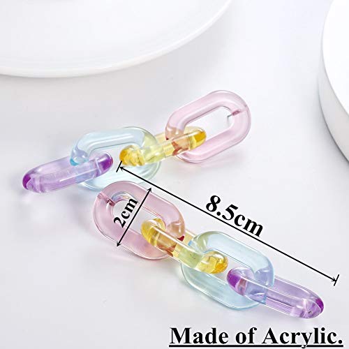 Funky Rainbow Clear Pastel Acrylic Extra Long Link Chain Dangle Earrings Statement Resin Geometric Paperclip Chain Drop Earrings Coloful Lightweight Jewelry for Women Gifts