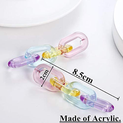 Funky Rainbow Clear Pastel Acrylic Extra Long Link Chain Dangle Earrings Statement Resin Geometric Paperclip Chain Drop Earrings Coloful Lightweight Jewelry for Women Gifts