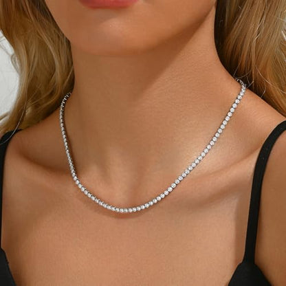 3mm Cubic Zirconia Tennis Necklace for Women, Dainty Adjustable 18K Gold Plated/Silver CZ Tennis Necklace, Hypoallergenic Iced Out Everyday Jewelry Gift for Her Wedding Party - color: 42cm Tennis Necklace-White Gold