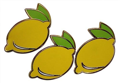 Novel Merk Fruit Lemon, Strawberry, or Orange Appreciation Lapel Pin, Hat Pin & Tie Tack Set with Clutch Back - style: 3-Lemon & Leaves