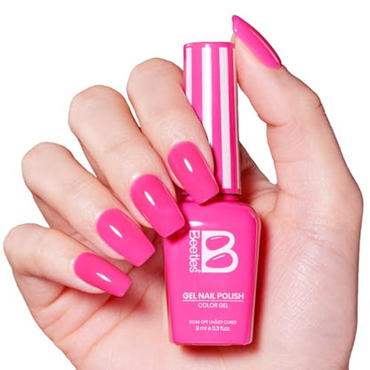 Beetles Hot Pink Gel Polish, BikiniPink, Hot Pink Gel Nail Polish | Summer Voyage Collection, Color-Matched Bottle Design, Soak Off UV LED, Long-Lasting Nails Art for Home DIY & Holiday - color: 0-Bikini Pink