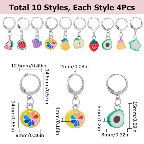 SUNNYCLUE 1 Box 40Pcs Stitch Markers Locking Crocheting Markers Knitting Fruit Polymer Clay Beads Removable Clip on Charm Leverback Clasps Crochet Stitch Marker for Yarns Knit Crocheting Sewing Adult - color: 40pcs Fruit Clay Beads Stitch Markers With Upg