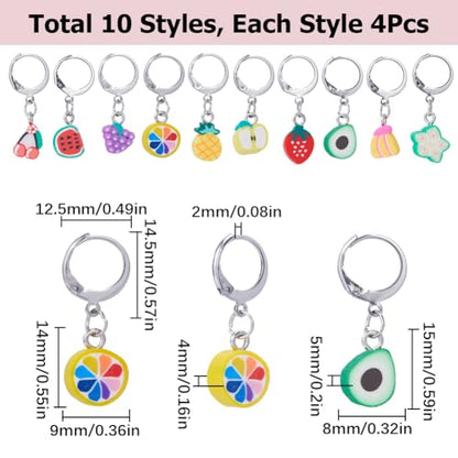 SUNNYCLUE 1 Box 40Pcs Stitch Markers Locking Crocheting Markers Knitting Fruit Polymer Clay Beads Removable Clip on Charm Leverback Clasps Crochet Stitch Marker for Yarns Knit Crocheting Sewing Adult - color: 40pcs Fruit Clay Beads Stitch Markers With Upg