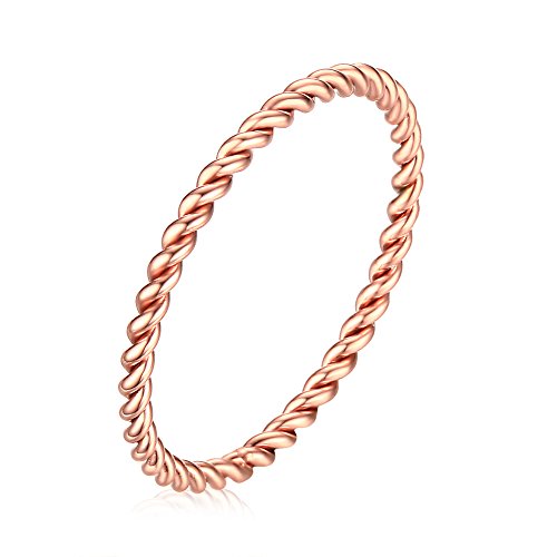 Women's Stainless Steel 1.1mm Rope Thin Wedding Ring Silver Rose Gold Plated Size 4 to 9 - color: 1.1mm, Rose-gold