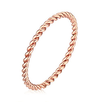 Women's Stainless Steel 1.1mm Rope Thin Wedding Ring Silver Rose Gold Plated Size 4 to 9 - color: 1.1mm, Rose-gold