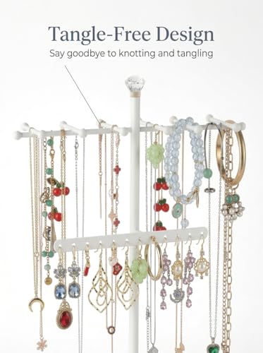 Meangood Jewelry Organizer Stand, 15.6" H Jewelry Tree Display Holder Stand for Bracelets Necklaces Earrings Rings, Gift for Women Girls (White) - color: White