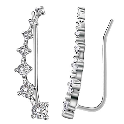 CZ Stud Earrings 925 Sterling Silver 18K Gold Plated Round Cubic Zirconia Hypoallergenic Set - color: White