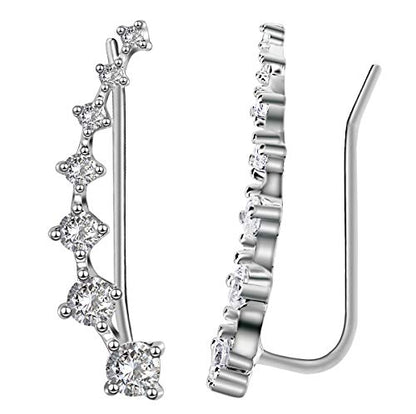 CZ Stud Earrings 925 Sterling Silver 18K Gold Plated Round Cubic Zirconia Hypoallergenic Set - color: White