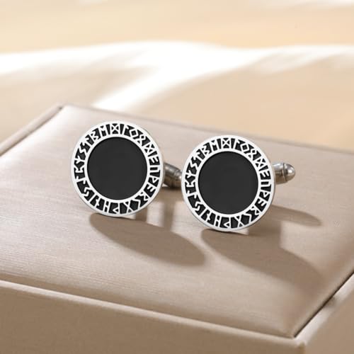 Cufflinks for Men Delicate Stainless Steel Wedding Business Cufflinks Gifts for Groom Husband French Shirt Accessories - style: Viking Symbol-Silver