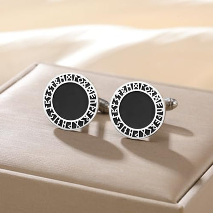 Cufflinks for Men Delicate Stainless Steel Wedding Business Cufflinks Gifts for Groom Husband French Shirt Accessories - style: Viking Symbol-Silver