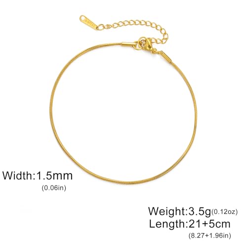 Amaxer Adjustable Minimalist Stainless Steel Snake Chain Anklet for Beach Vacation & Summer Jewelry 0.06in Width
