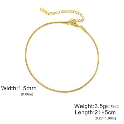 Amaxer Adjustable Minimalist Stainless Steel Snake Chain Anklet for Beach Vacation & Summer Jewelry 0.06in Width