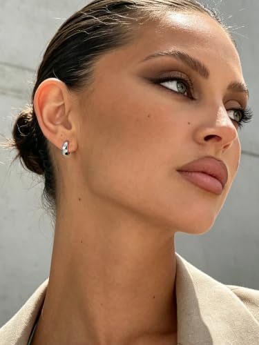 Bestyle Gold Huggies Earrings for Women Hypoallergenic 925 Sterling Silver Post Huggie Hoop Earrings Thick Lightweight Small Hoop Earrings 8/10/12/14mm - color: Silver, size: 8mm