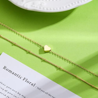 ASCOMY Ankle Bracelets for Women 14K Gold/Silver Plated Anklets for Women Waterproof Layered Cute Beads Dot Shining Twist Rope Chain Pearl Bar Link Heart Anklets Summer Beach Foot Chain Jewelry Gifts - style: Anklet A