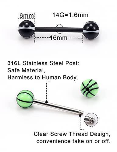 100pcs 14g Tongue Rings Nipple Rings for Women Men Surgical Stainless Steel Tongue/Nipple Piercing Jewelry Plastic Metal Tongue Ring 16MM Acrylic Straight Barbells Body Piercing Jewelry - color: B-100PCS Plastic/Mttal Tongue/Nipple Rings 16mm