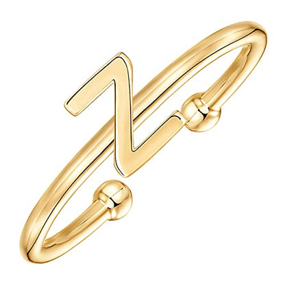PAVOI 14K Gold Plated Initial Letter Ring for Women, Adjustable Band | Thin Initial Band - Dainty Fashion Jewelry Gifts - style: - Z