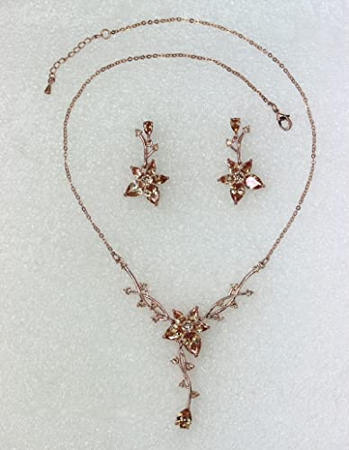 Faship Gorgeous CZ Crystal Floral Necklace Earrings Set - color: Champagne