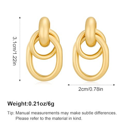 Gold Chunky Earrings for Women Geometric Knot Link Drop Dangle Earrings 14K Gold Plated Statement Earrings Trendy Gold Jewelry - color: Style 1-Matte Gold