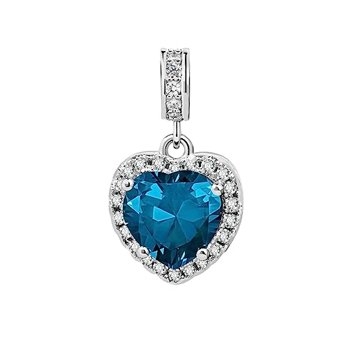 KunBead Dangle January-December Birthstone Love Heart Birthday Charms Compatible with Pandora Charm Bracelet Necklace - color: December