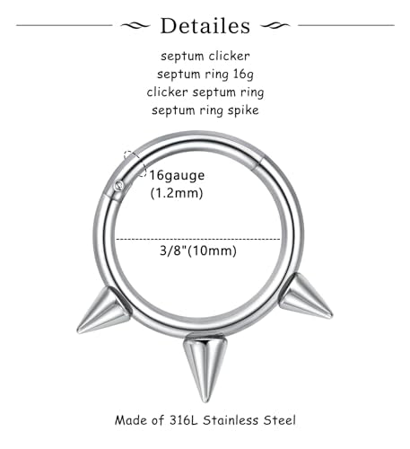 Longita Septum Rings Septum Jewelry 16g 18g Septum Ring Septum Piercing 20g Horseshoe Earring Hoop Lip Ring Silver Black Gold - color: 6pcs silver-81