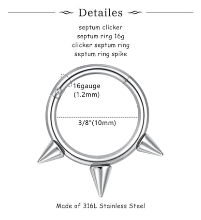 Longita Septum Rings Septum Jewelry 16g 18g Septum Ring Septum Piercing 20g Horseshoe Earring Hoop Lip Ring Silver Black Gold - color: 6pcs silver-81