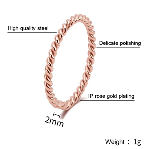 Women's Stainless Steel 1.1mm Rope Thin Wedding Ring Silver Rose Gold Plated Size 4 to 9 - color: 2mm, Rose Gold