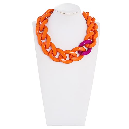 Firstmeet Statement Chunky Acrylic Chain Link Choker Necklace for Women - color: Orange