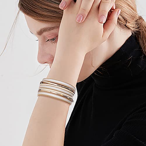 Wowanoo 3Pack Leather Cuff Bracelet Set Multilayer Wrap Bracelet Crystal Feather Tree Bracelet Magnetic Clasp Bracelet for Women - color: Khaki Brown Black