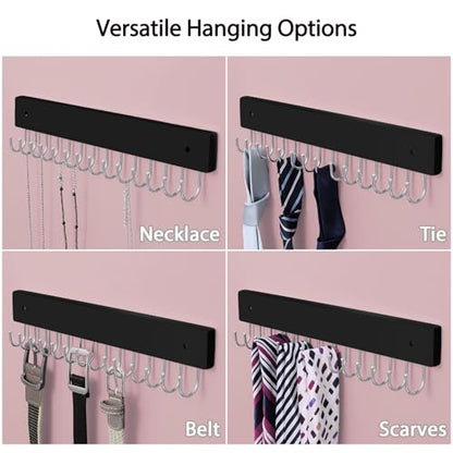 SCUNDA Wall Mounted Necklace Holder, Classic Style Necklace Holder, Tangle-Free Wall Jewelry Organizer with 28 Hooks(2 Packs,Black) - color: Black